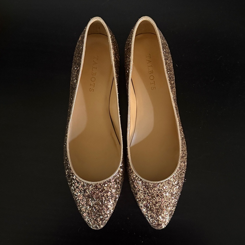 Talbots Rose Gold Glitter Pointed Flats